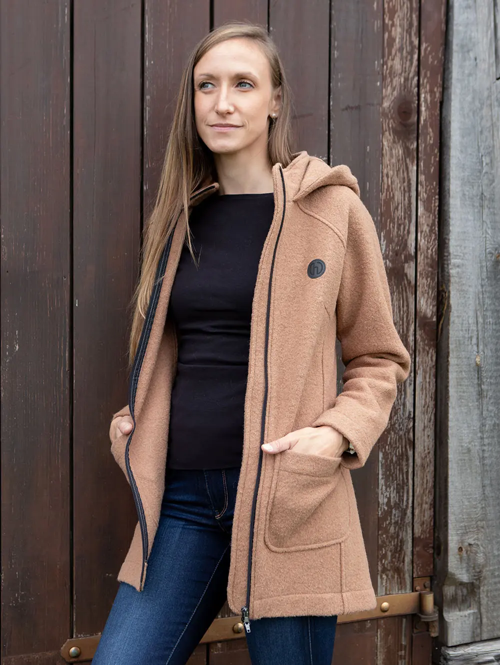 Damen Wollmantel Lara - Camel outdoor 2