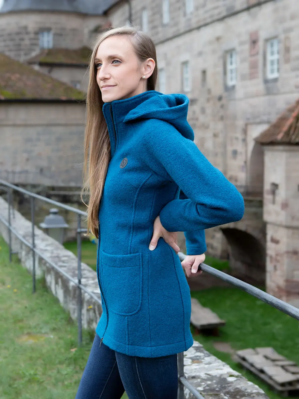 Damen Wollmantel Lara - Petrol outdoor 3